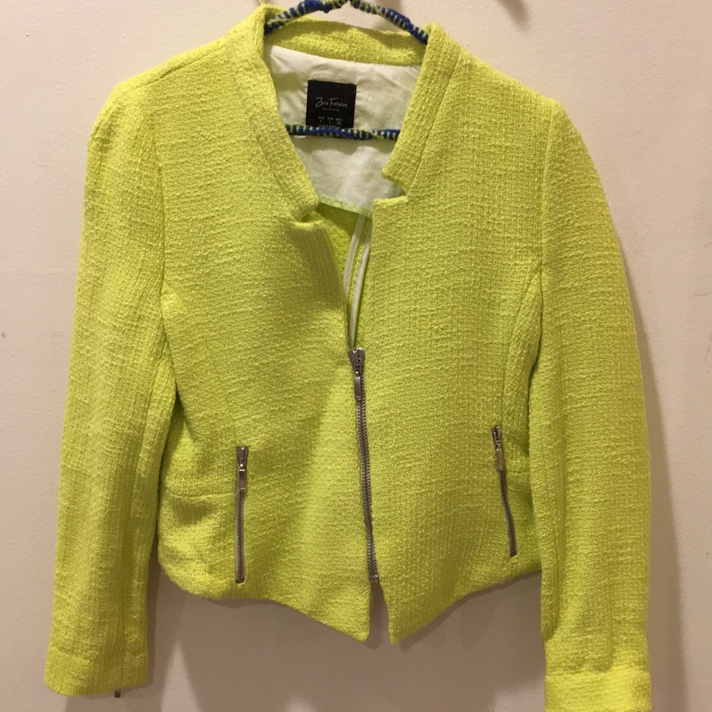 Zara Neon yellow tweed jacket